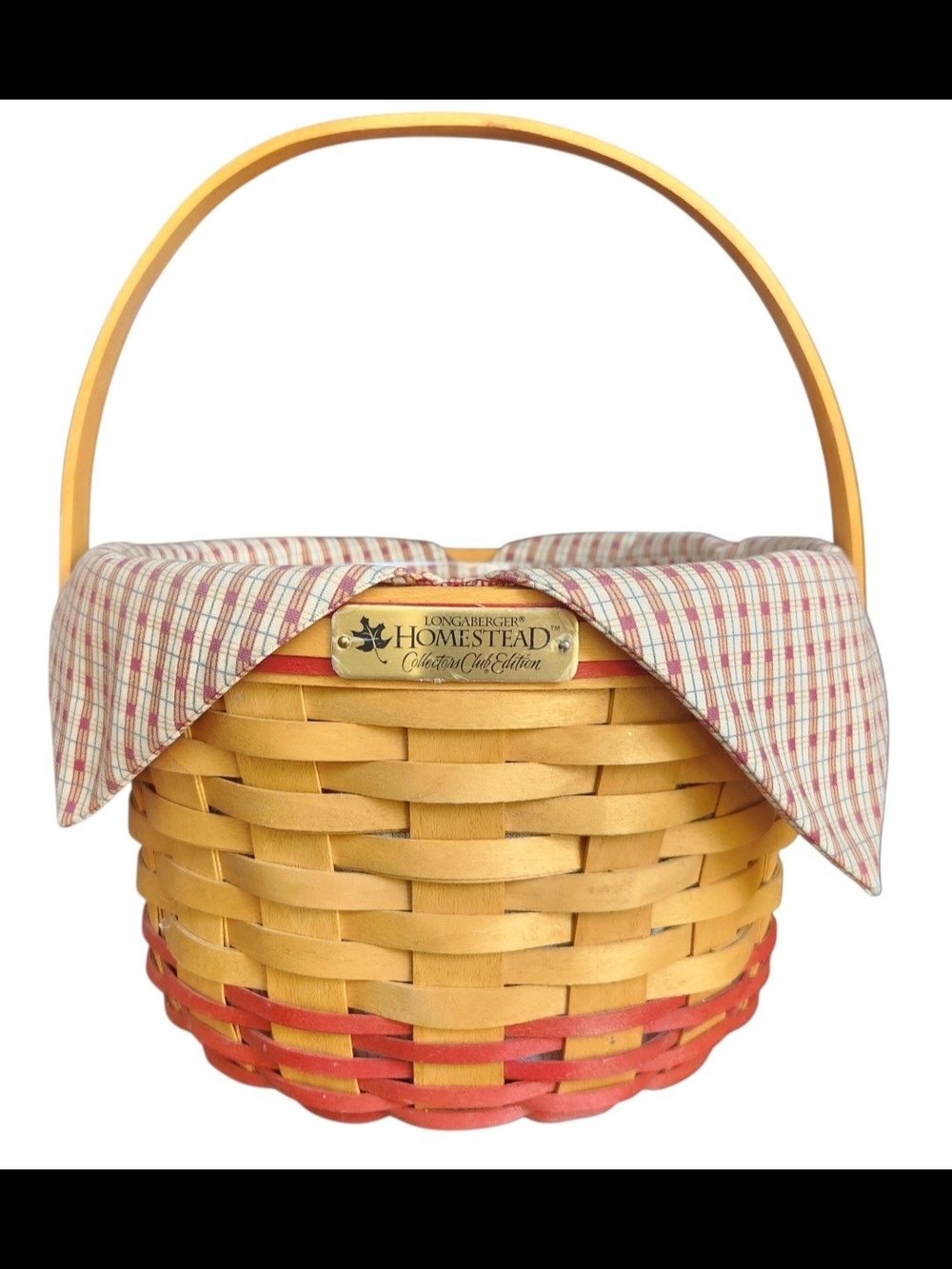 Longaberger Yellow and Red Woven Picnic Basket with Lined Top